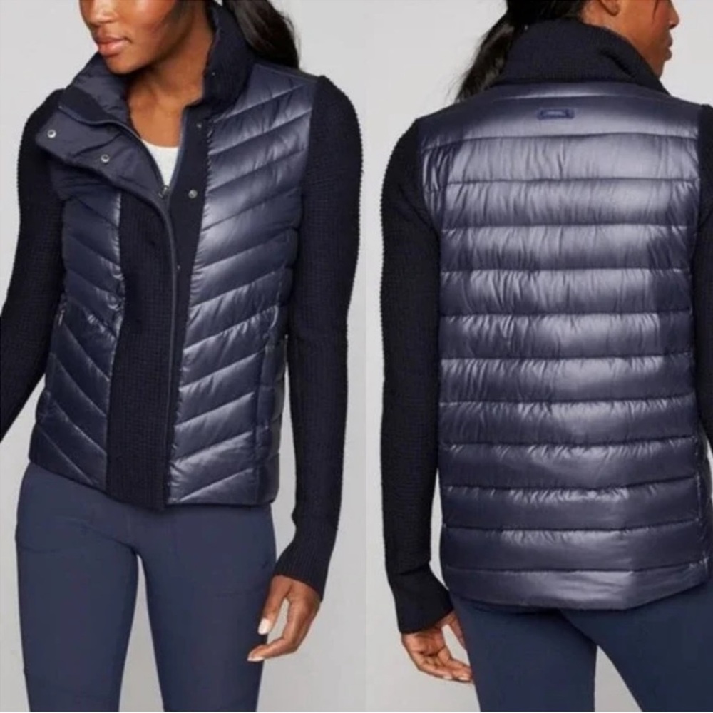 Athleta Responsible Down Feather Sweater Jacket Navy Blue